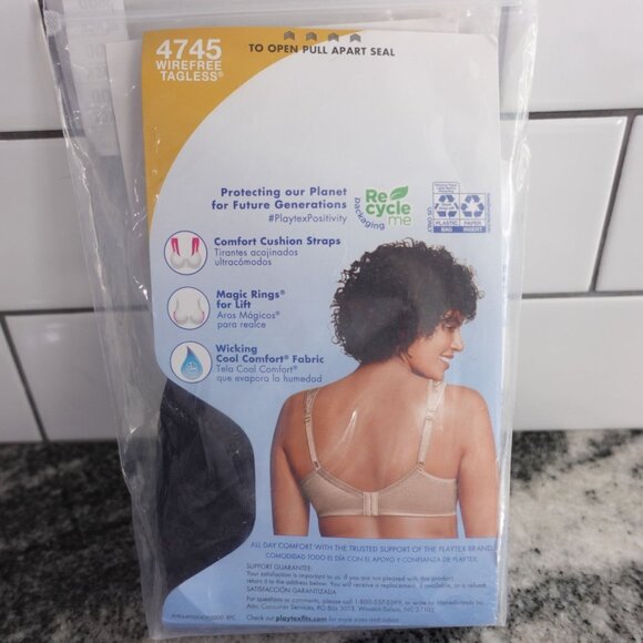 NEW Playtex 18 Hour Ultimate Lift and Support Wireless Bra Black Size 38DD 4745 - Picture 2 of 6